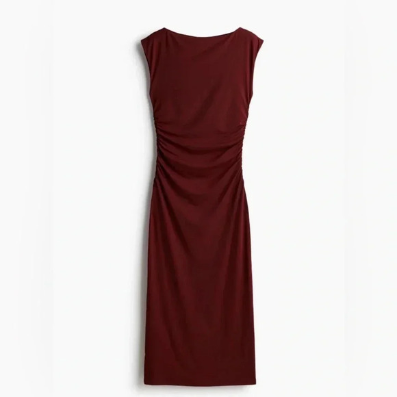 H&M Burgundy CAP-SLEEVED DRESS - Picture 3 of 10